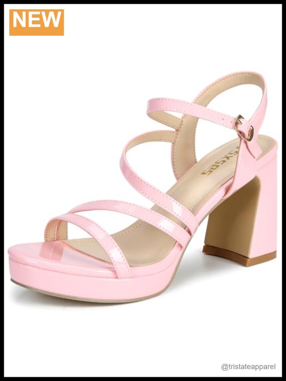 Platform Chunky Heels Ankle Strap Patent Leather PU Open Toe Dress Sandals